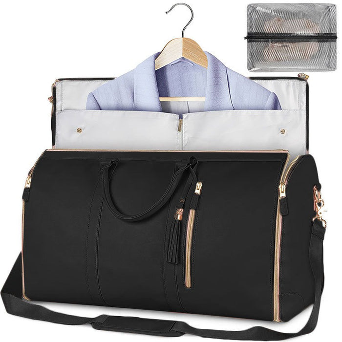 Large Leather Folding Suit Bag, Travel Crossbody One Shoulder Sports And Fitness Bag Large Capacity Handheld Clothing Luggage Bag