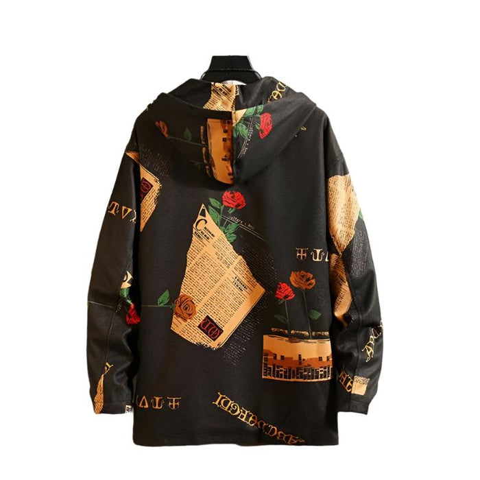 Men's Hooded Bomber Jacket - Streetwear Windbreaker with Funny Print, Korean Fashion