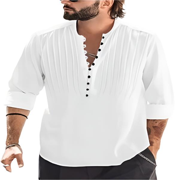 Men's Solid Cotton Button-Down Shirt - Casual Long Sleeve with Stand Collar