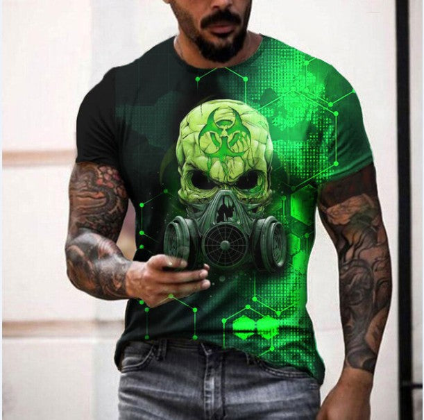 Summer 3D Print Short Sleeve T-Shirt - Men's Round Neck Casual Sports Top