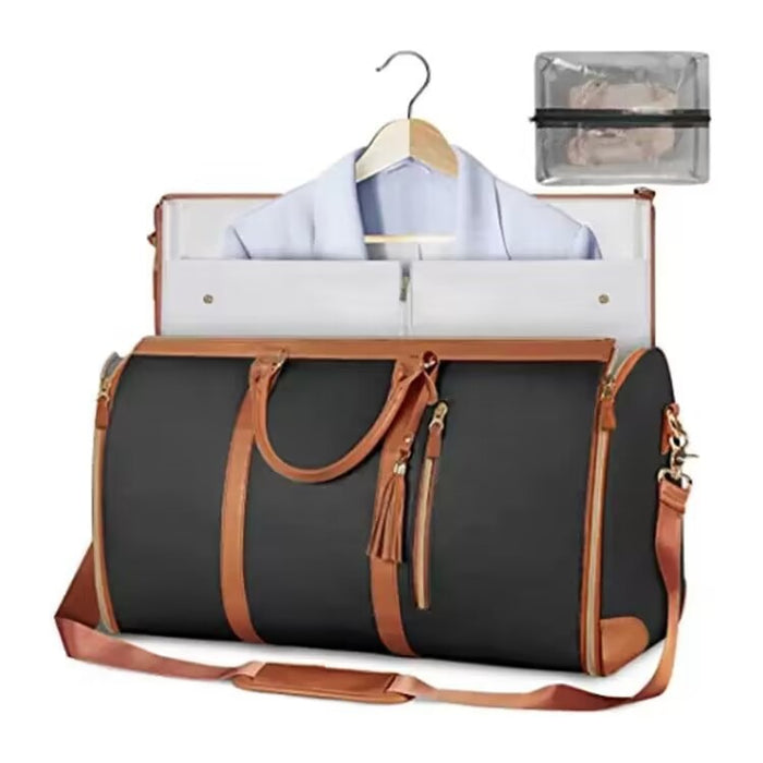 Large Leather Folding Suit Bag, Travel Crossbody One Shoulder Sports And Fitness Bag Large Capacity Handheld Clothing Luggage Bag
