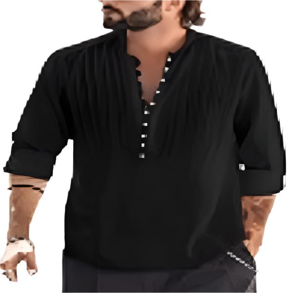 Men's Solid Cotton Button-Down Shirt - Casual Long Sleeve with Stand Collar